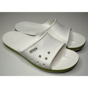 Crocs Crocband II Slide Mens 12 White Rubber Logo Open Toe Slip On Flat